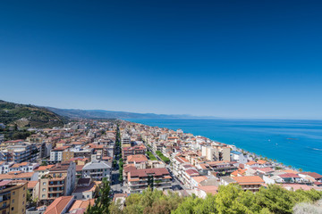 Fototapeta na wymiar Vista panoramica di Capo d'Orlando dai ruderi del castello, provincia di Messina IT