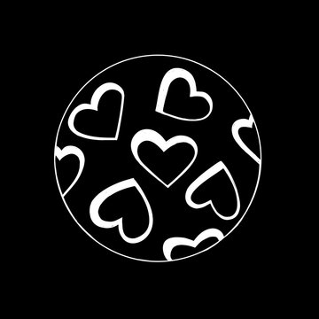 Black moon with craters in the form of hearts.