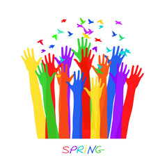 Hands welcome the birds.