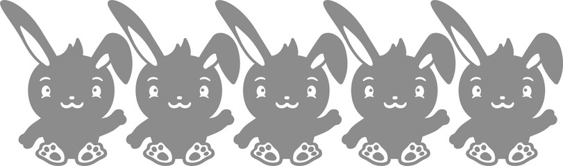 muster 5 freunde team schatten umriss sitzend winken freundlich begrüßen kaninchen hase klein süß niedlich silhuette