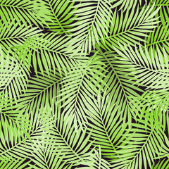 Naklejka na ściany i meble Tropical party invitation design with palm leaves. Summer hawaiian flyer. Jungle palm tree leaves seamless pattern