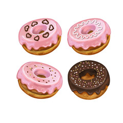A set of donuts. Illustration. Watercolor imitation
