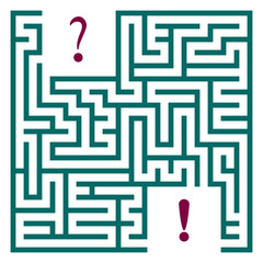 A green labyrinth with a question and exclamation mark. vector illustration.