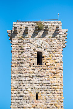 La Garde-Guerin, village in Lozere, fortified tower in the Cevennes in France
