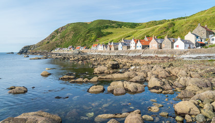 Sunny afternoon in Crovie, small village in Aberdeenshire, Scotland.