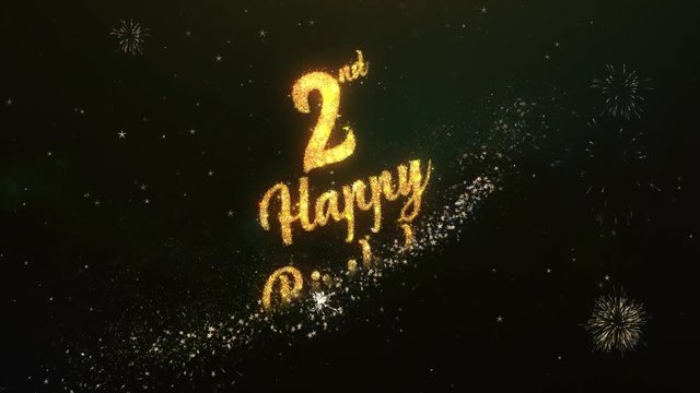 2th Happy birthday Greeting Text Made from Sparklers Light Dark Night Sky With Colorfull Firework.
