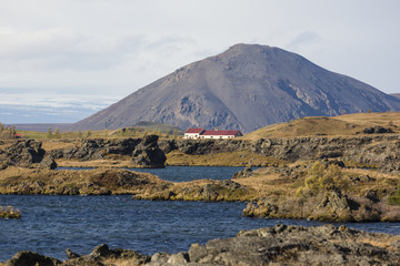 Landscape of Myvatn in Iceland during the autumn