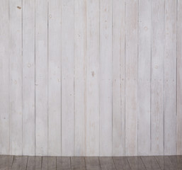 White wooden wall and white wooden floor