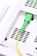 Internet Of Things, Information Technology Fiber Optic Cable and Network Device Closeup