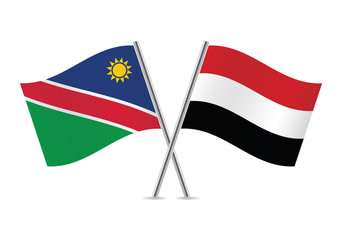 Namibia and Yemen flags.Vector illustration.