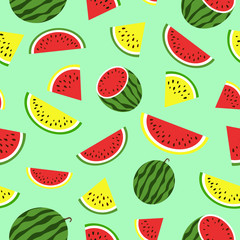 Seamless pattern with red and yellow watermelon. Summer background