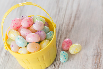 pastel Jelly Beans in Yellow Basket