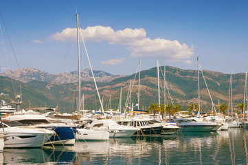 Fototapeta na wymiar View of the marina of Porto Montenegro. Bay of Kotor, Tivat, Montenegro