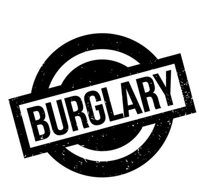 Burglary rubber stamp. Grunge design with dust scratches. Effects can be easily removed for a clean, crisp look. Color is easily changed.