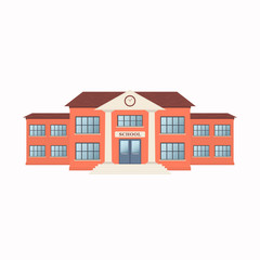 School building exterior isolated on white background. Front view