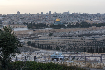 View to the Old City Jerusalem during sunset
