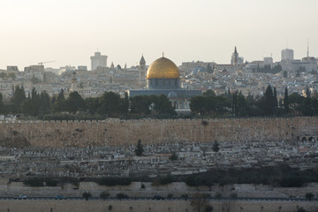Fototapeta premium View to the Old City Jerusalem during sunset