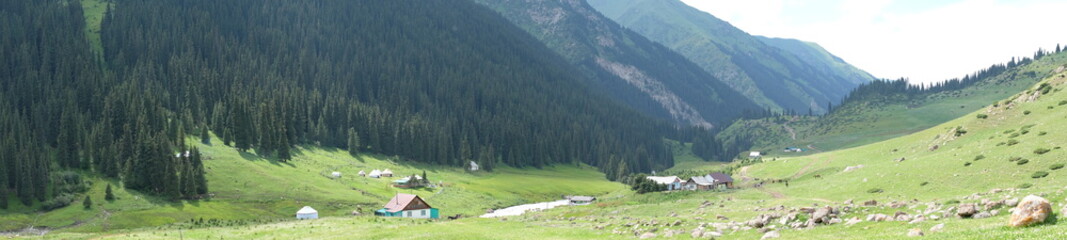 Fototapeta na wymiar Panorama of a village in the mountains