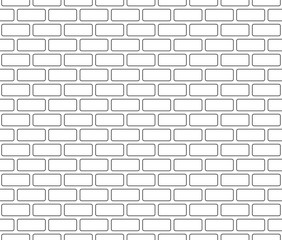 Brick wall seamless pattern, outlined, black isolated on white background, vector illustration.