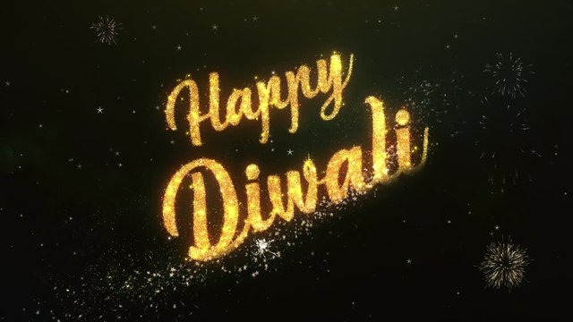 Happy dipawali Greeting Text Made from Sparklers Light Dark Night Sky With Colorfull Firework.
