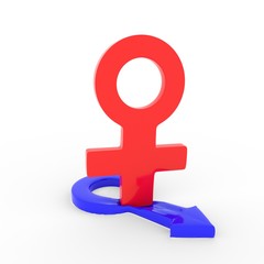 A 3d render of a female symbol standing on the male symbol