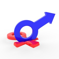 A male symbol standing on a female symbol