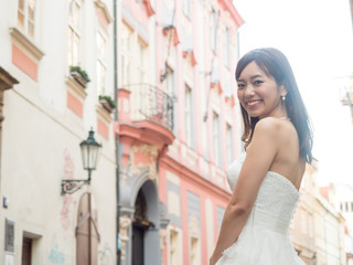 Fototapeta premium attractive asian woman wedding image in europe