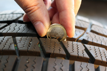 krp4 KontrolleReifenProfil krp - Reifenprofil mit Euro-Münze und Hand kontrollieren - xxl g5441
