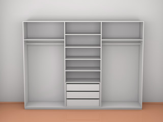 the empty wardrobe in the interior. 3D rendering