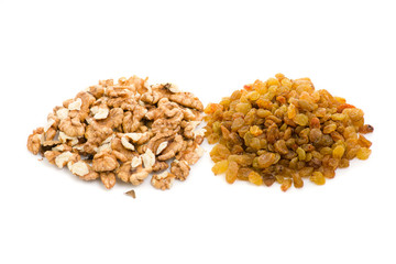 Raisins and walnuts isolation