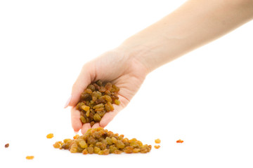 Raisins and nuts female hand