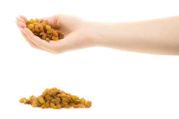 Raisins and nuts female hand