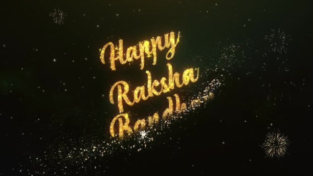 Happy Raksha Bandhan Greeting Text Made from Sparklers Light Dark Night Sky With Colorfull Firework

