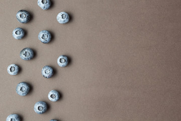 Freshly picked blueberries on a brown background, space for text