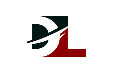 DL Red Negative Space Square Swoosh Letter Logo