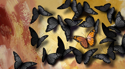 Special unique butterfly among crowd of common ones - obrazy, fototapety, plakaty