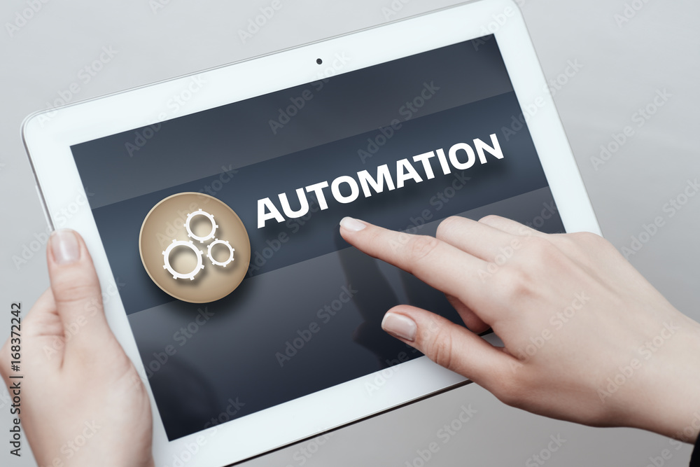 Poster automation software technology process system business concept