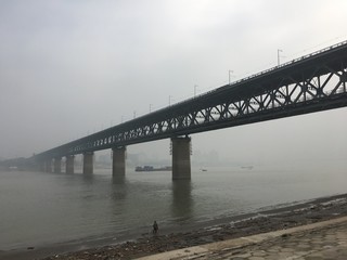 Fototapeta premium Old double deck bridge Wuhan Yangtze river Great Bridge