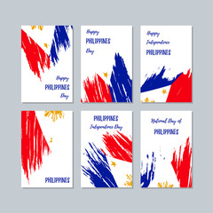 Obraz na płótnie Canvas Philippines Patriotic Cards for National Day. Expressive Brush Stroke in National Flag Colors on white card background. Philippines Patriotic Vector Greeting Card.