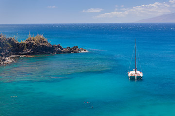 Snorkeling and diving at honolua Bay Maui, Hawaii.
