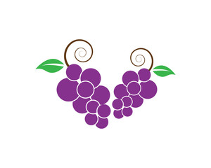 Bunch of wine grapes with leaf icon for food apps and websites