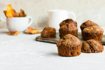 Chocolate muffins on a light background