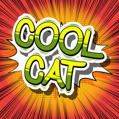 Cool Cat - Comic book word on abstract background.