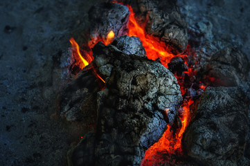 Volcano lava at night