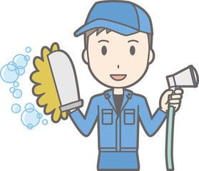 Illustration of men wearing work clothes car wash