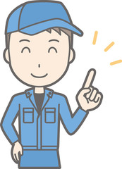 Illustration that a man wearing work clothes points with your smile with a smile