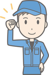 Illustration of a man wearing a work cloth raising his fist