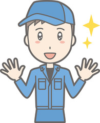 Illustrations that a man wearing work clothes is impressed