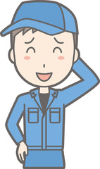 Illustration that a man wearing work clothes with a smile