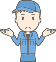 Illustration that men in work clothes shrug his shoulders